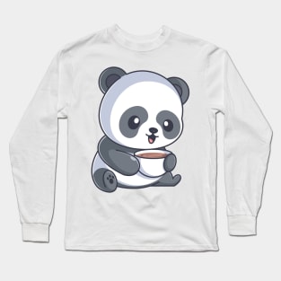 Cute panda drinking coffee Long Sleeve T-Shirt